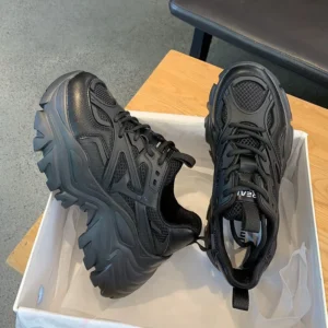 Black Casual Chunky Sneakers Shoes