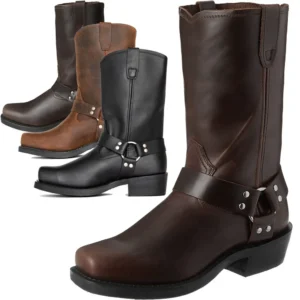 Retro Cowboy Boots Men Mid Calf Western Boots Men Pu Leather