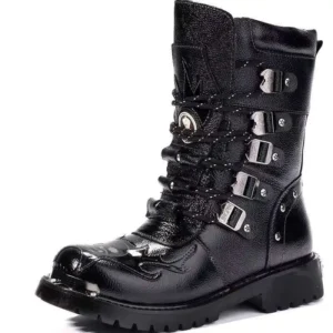 Men Motorcycle Boots Fashion Mid-Calf Punk Rock Punk