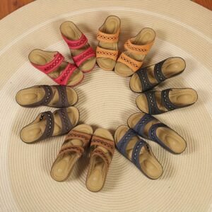 Women's embroidered wedge-shaped anti-skid toe exposed casual comfortable orthopedic slippers breathable outdoor hiking sandals