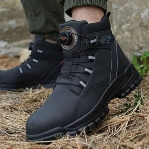Men's Steel Toe Work Boots Comfortable & Lightweight Safety Shoes with Kevlar Midsole, Slip & Puncture-Resistant Rubber Outsole for Construction, Industrial.