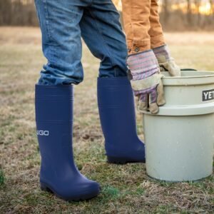 HISEA Men's Steel Toe Rain Boots, Waterproof Rubber Boots, Seamless PVC Rainboots, Puncture And Slip Resistant, Outdoor Fishing Gardening Boots For Men, For Agriculture And Industrial Working