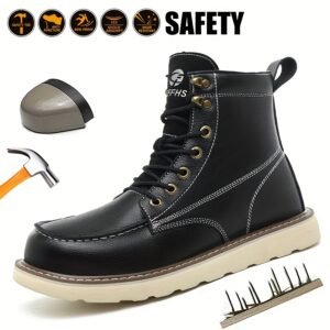 Men's High-Top Work Boots - Two-Layer Cowhide Leather Anti-Puncture & Anti-Smash Safety Shoes with Toe,