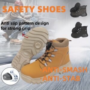 Steel Toe Boots Lightweight Indestructible Slip Resistant Construction Safety Boots Rotating Buckle Easy-On Lightweight And ComfortableSteel Toe Sneakers